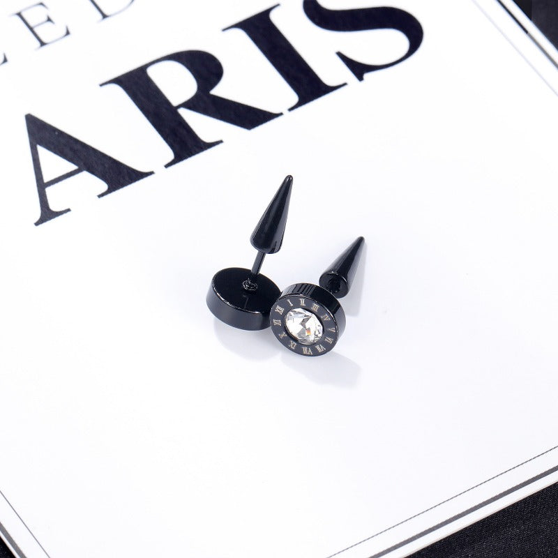 Wholesale Roman Numeral Men's Titanium Steel Diamond Earrings ACC-ES-OPK002