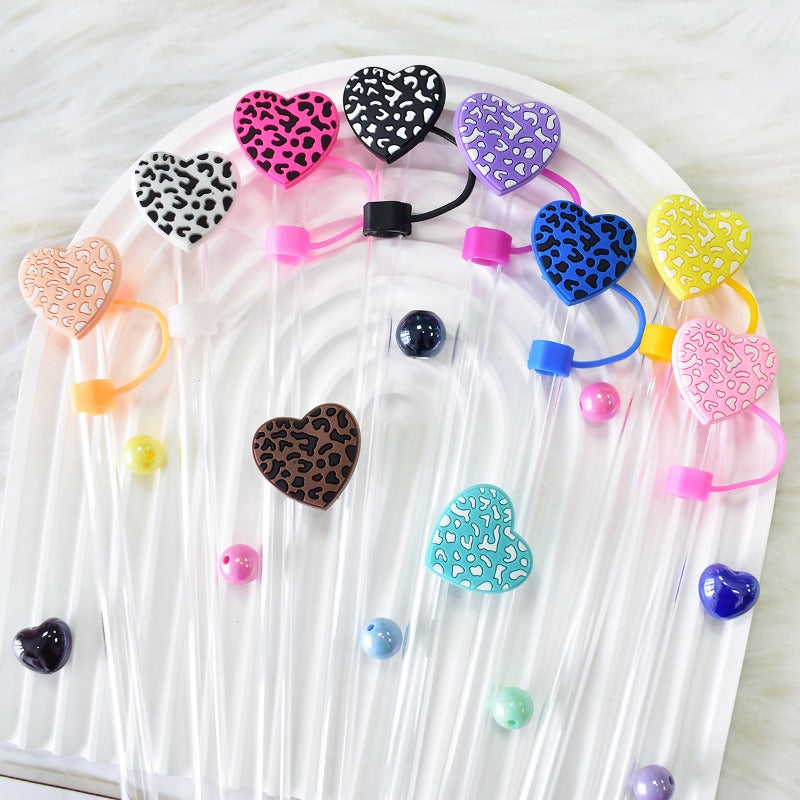 Wholesale Random 100pcs Love Denim Series 10mm PVC Soft Straw Tube Cap ACC-SCR-RYY117