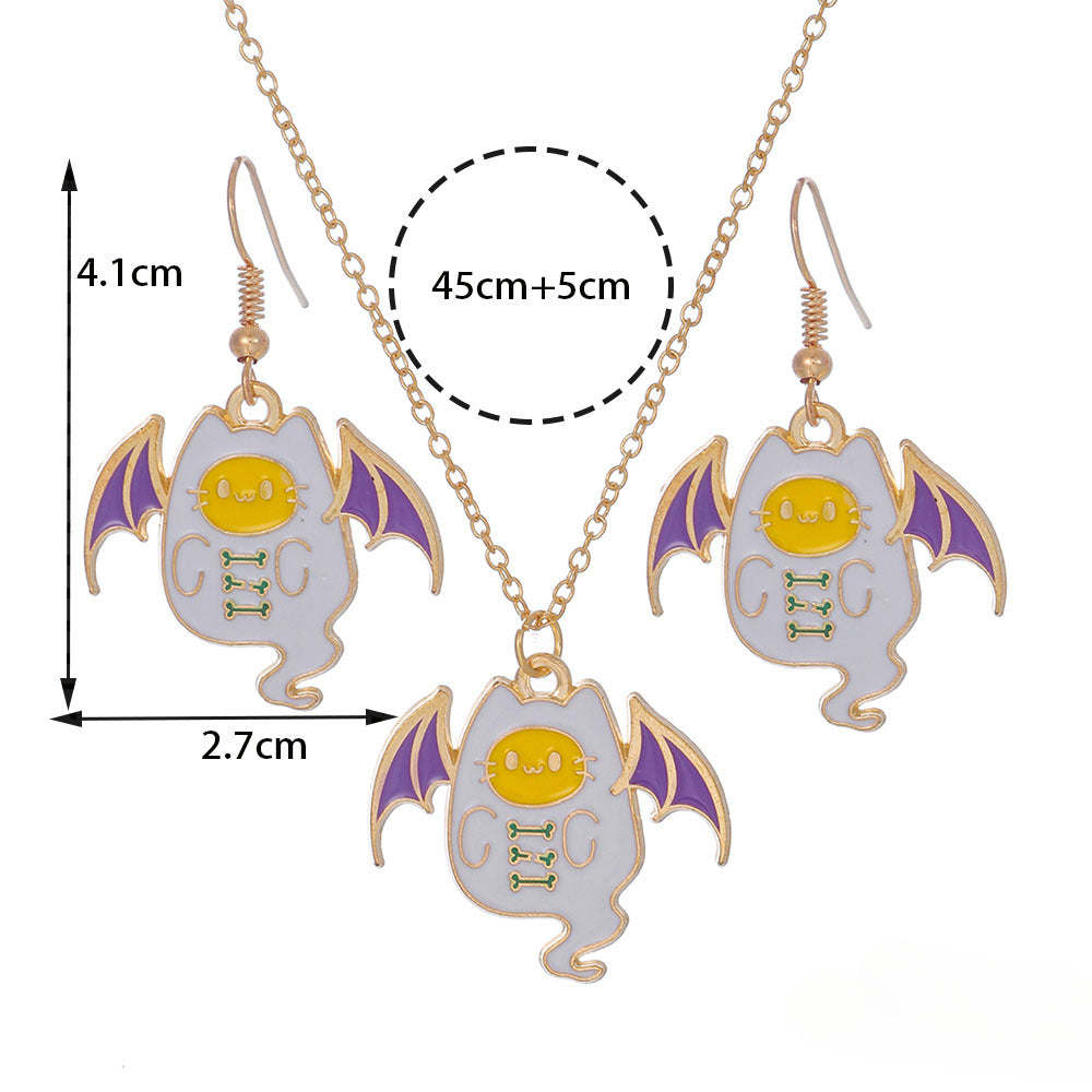 Wholesale Halloween Cartoon Funny Ring Ghost Earrings Necklaces Set ACC-NE-Zhey005