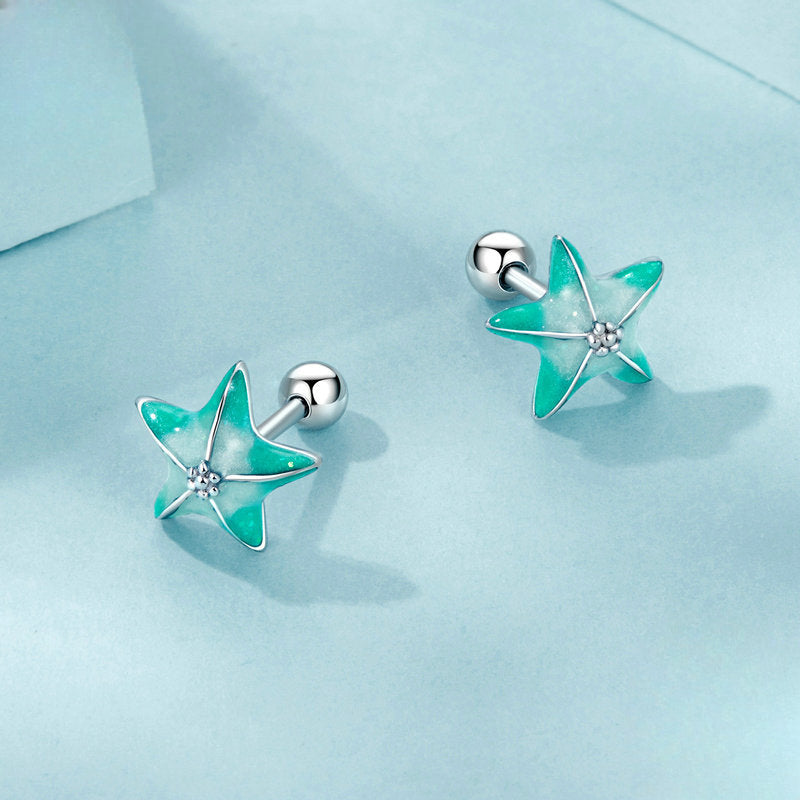 Wholesale Blue Green Starfish Thread Earrings S925 Sterling Silver Star Earrings ACC-ES-Yinzhiyun003