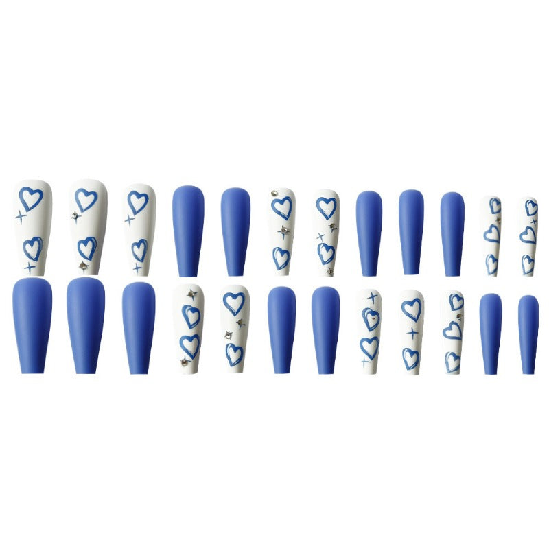 Wholesale 24 Pieces/box Valentine's Day Blue and White Love Nails Kits Nail Stickers ACC-NS-QXJ052