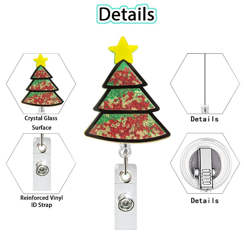 Wholesale Acrylic Quicksand Christmas Dog Old Man Telescopic Rotating Badge Keychain ACC-KC-QiDing013