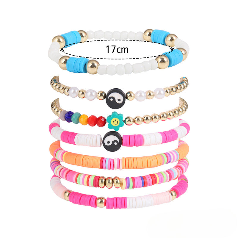 Wholesale Bohemian Style Retro Stretch Line Love Smiley Polymer Clay Bracelet Set ACC-BT-Zhey002