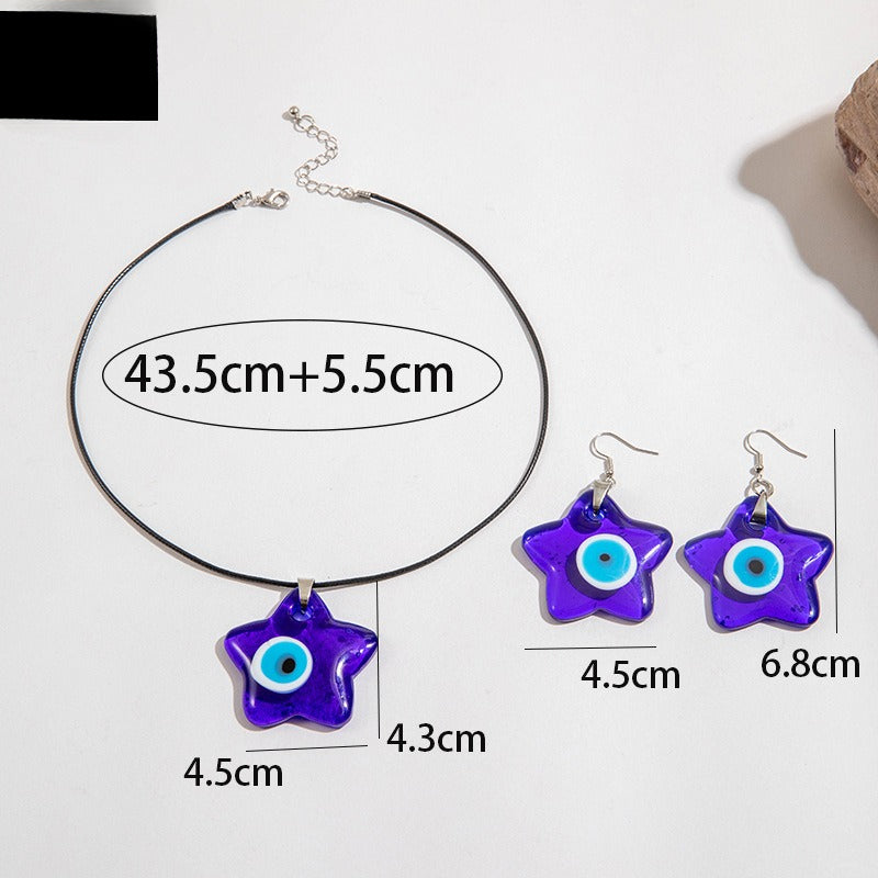 Wholesale Blue Evil Eye Pendant Necklace Earrings Jewelry Set ACC-NE-YongGe016