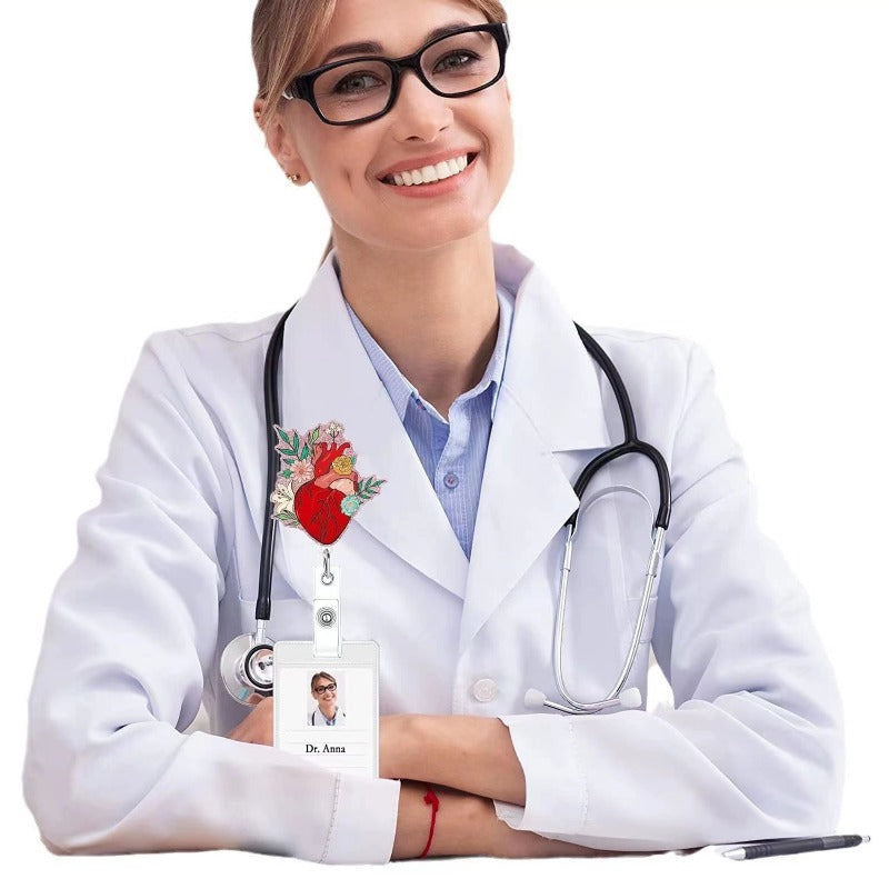 Wholesale Acrylic Organ Brain Heart Doctor Nurse Day Telescopic Rotating Badge Keychain ACC-KC-LingYu007