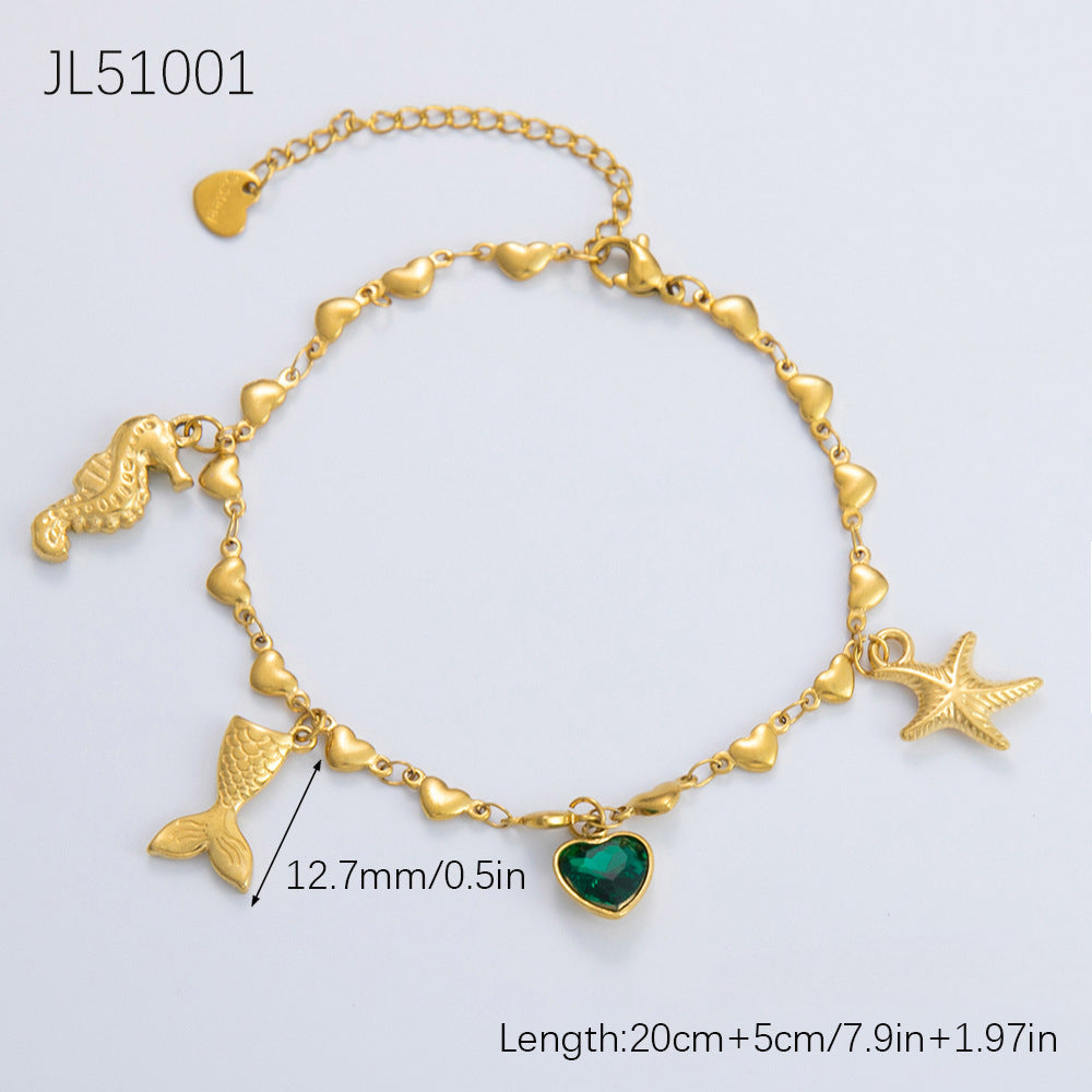 Wholesale Stainless Steel Turtle Shell Pendant 18K Gold Anklets ACC-AS-YuHui002