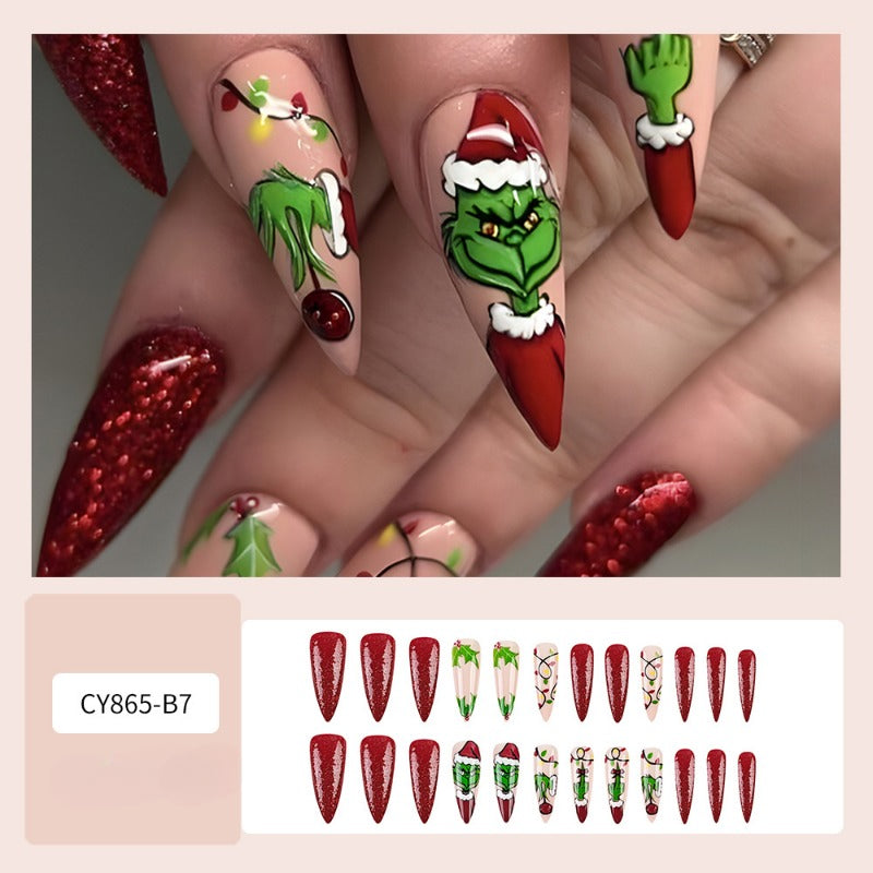 Wholesale 24 Pieces/box Christmas Cartoon Green Nails Kits Nail Stickers ACCVIP-NS-QXJ001