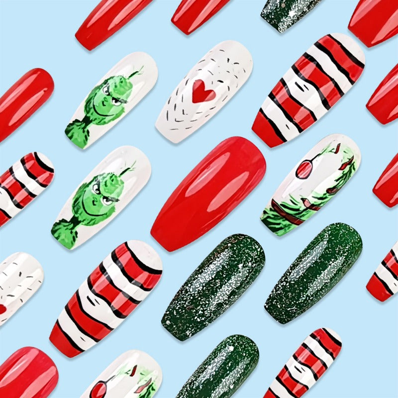 Wholesale 24 Pieces/box Christmas Cartoon Green Nails Kits Nail Stickers ACCVIP-NS-QXJ002