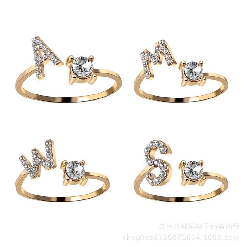 Wholesale Adjustable Open Ring 26 Letter Ring ACC-RS-YuMei016