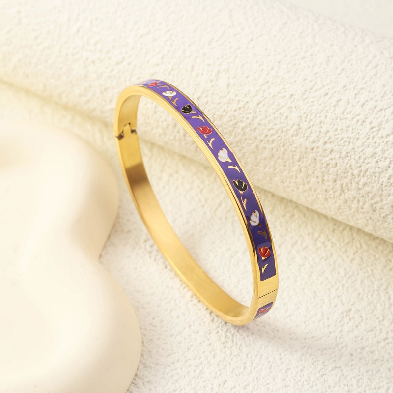 Wholesale Niche Light Luxury Stainless Steel Enamel Oil Drip Bracelet ACC-BT-RuiX005