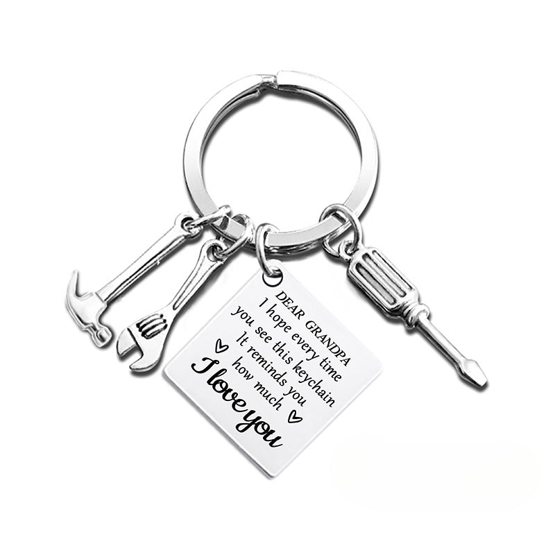 Wholesale Father's Day Hammer Wrench Square Hanging Tag Festival Gift Metal Keychain ACC-KC-Ganggu014