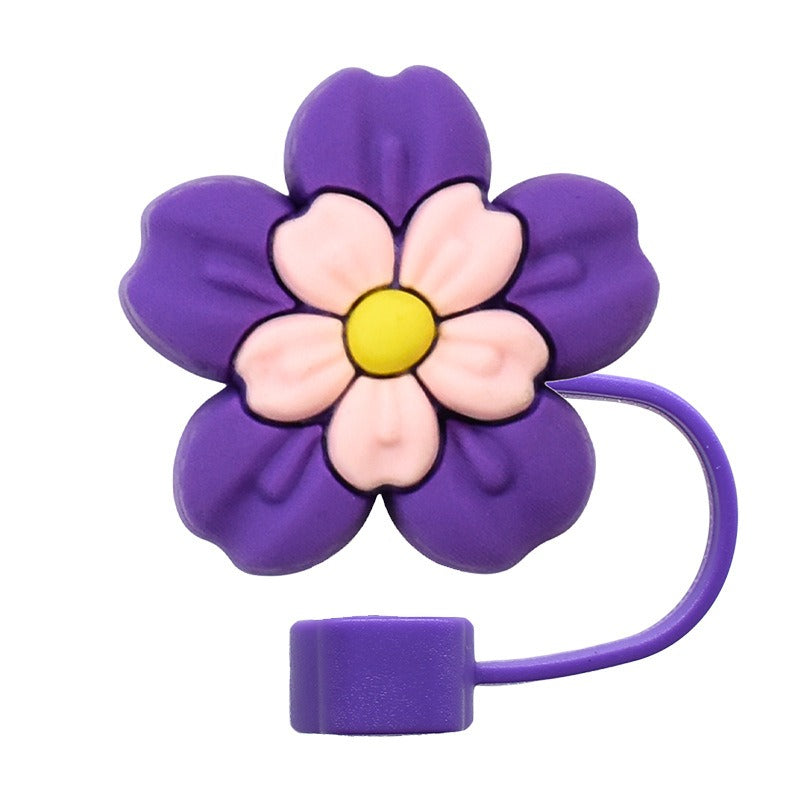 Wholesale Random 100pcs Colorful Flowers 10mm PVC Soft Straw Tube Cap ACC-SCR-RYY142