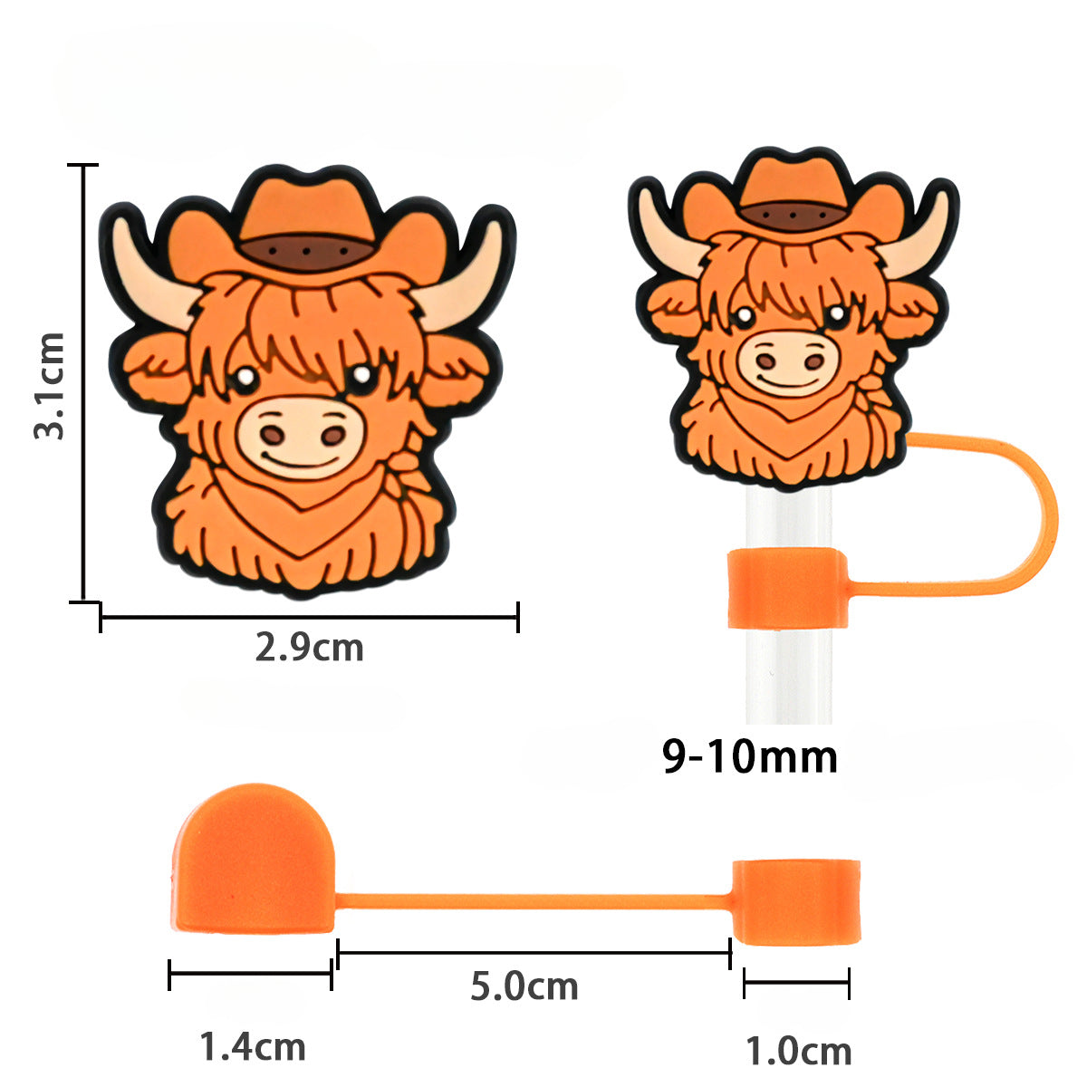 Wholesale Random 100pcs Cartoon West Highland Cattle 10mm Straw Tube Cap ACC-SCR-RYY064