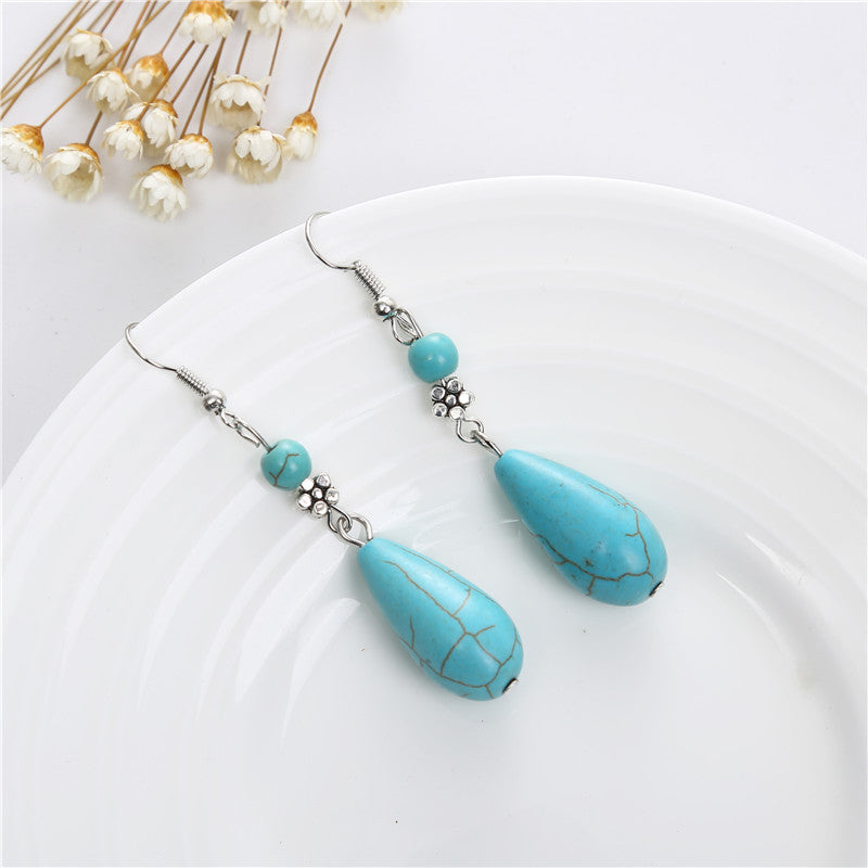 Wholesale Turquoise Long Tibetan Silver Earrings ACC-ES-YueSen005