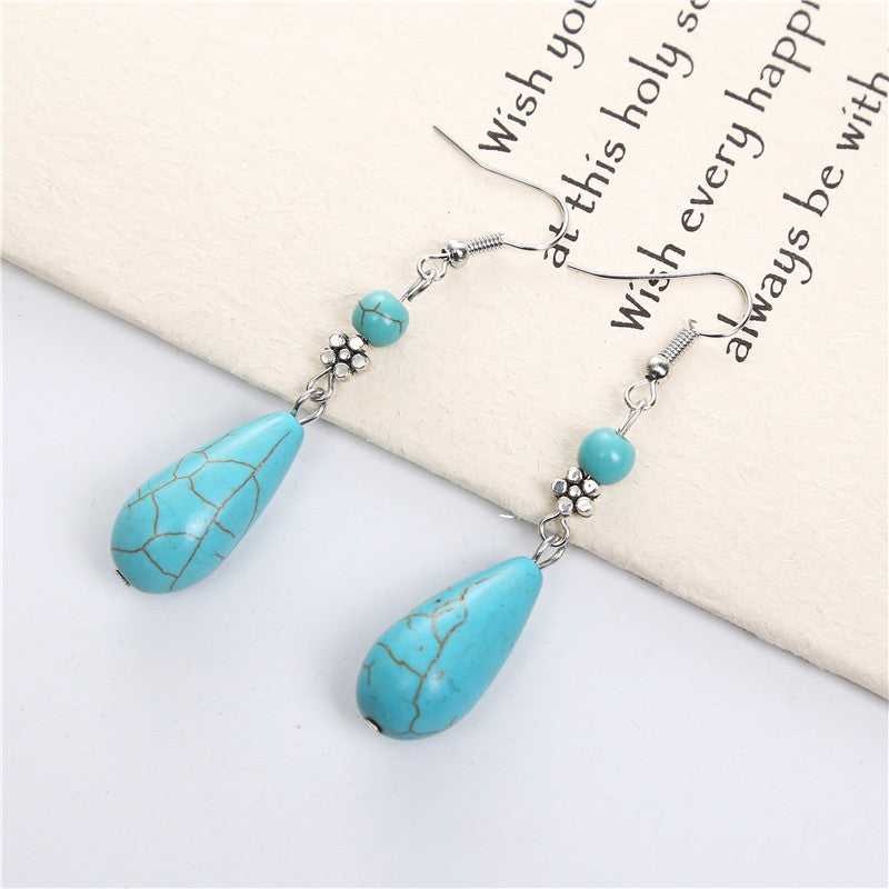 Wholesale Turquoise Long Tibetan Silver Earrings ACC-ES-YueSen005