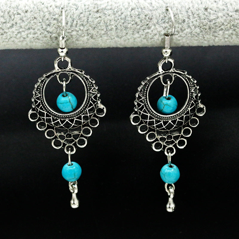 Wholesale Bohemian Vintage Turquoise Drop Earrings Alloy,  Fashion Tassel Jewelry Accessory for Party Gift