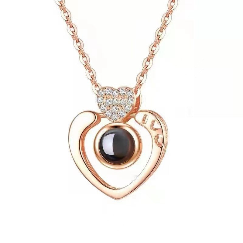 Wholesale 100 Languages Projection Double Heart Necklace ACC-NE-Shiyu003