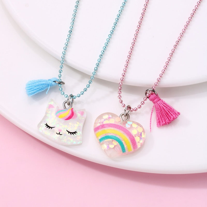 Wholesale Cute Cat Heart Resin Pendant Necklace Set ACC-NE-Hanp009