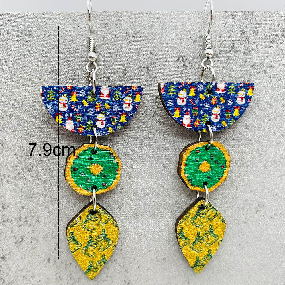 Wholesale Christmas Snowman Santa Claus Gift Wood Earrings ACC-ES-ChenY076