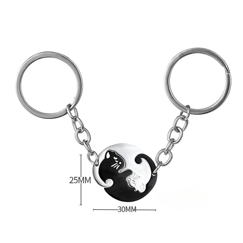 Wholesale Black and White Love Cat Stainless Steel Keychains ACC-KC-JinZhu019