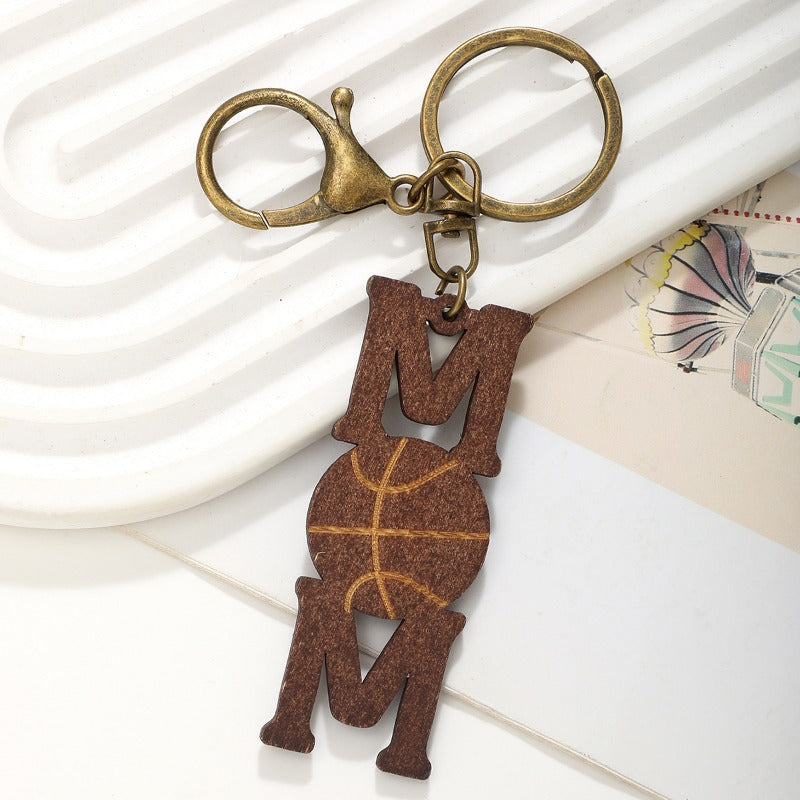 Wholesale Sports Wind Ball Mother's Day Wood Chip Retro Keychain ACC-KC-YTian027