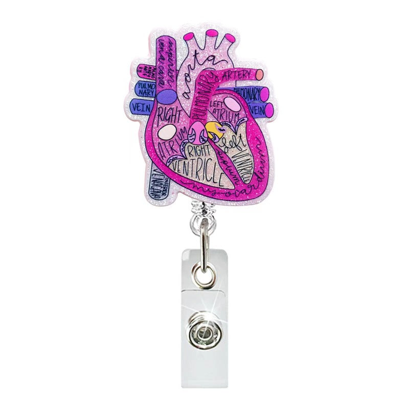 Wholesale Acrylic Glitter Heart Doctor Retractable Rotating Badge Reel Keychain ACC-KC-LingYu003