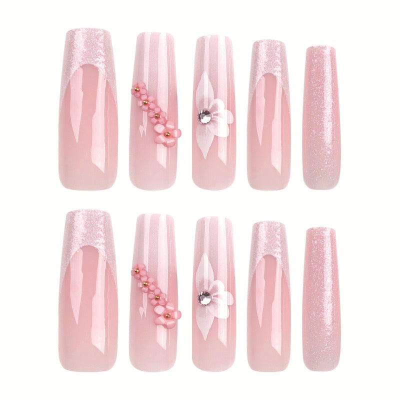 Wholesale 24 Pieces/box Glitter Gradient Flower Nails Kits Nail Stickers ACC-NS-LeFan217