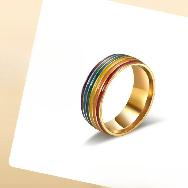 Wholesale Rainbow Couple Stainless Steel Rings ACC-RS-Ruih001