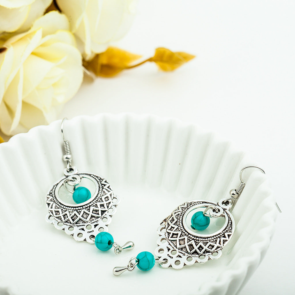 Wholesale Bohemian Vintage Turquoise Drop Earrings Alloy,  Fashion Tassel Jewelry Accessory for Party Gift
