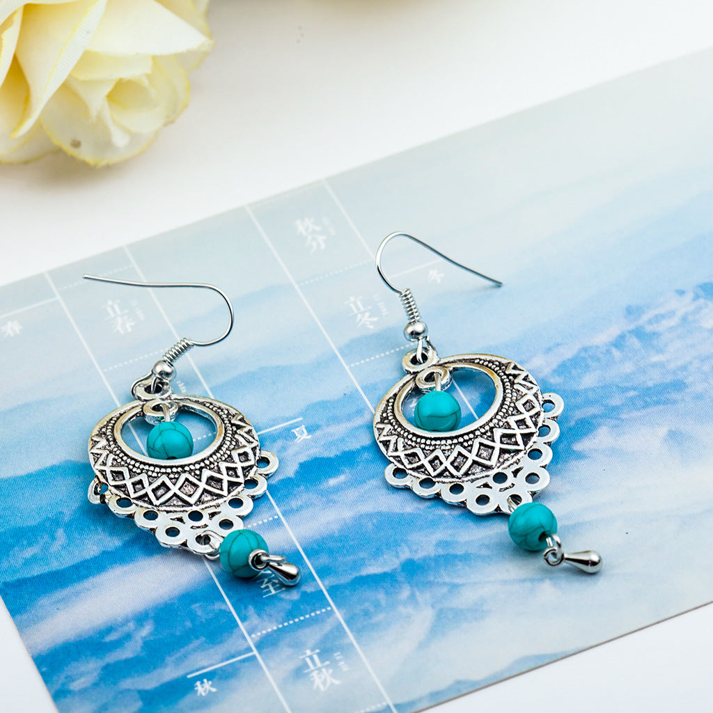 Wholesale Bohemian Vintage Turquoise Drop Earrings Alloy,  Fashion Tassel Jewelry Accessory for Party Gift