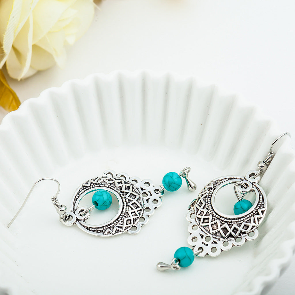 Wholesale Bohemian Vintage Turquoise Drop Earrings Alloy,  Fashion Tassel Jewelry Accessory for Party Gift