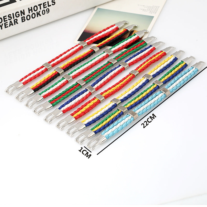 Wholesale Faux Leather Brazil Flag Color Bracelet - Unisex Fashion Accessory Gift