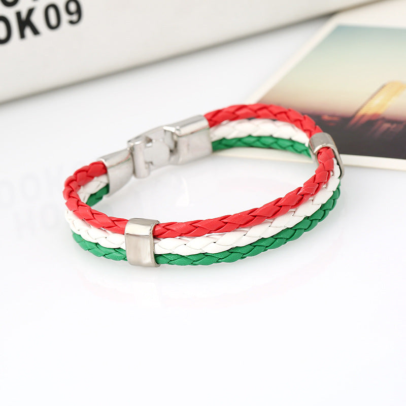 Wholesale Faux Leather Brazil Flag Color Bracelet - Unisex Fashion Accessory Gift