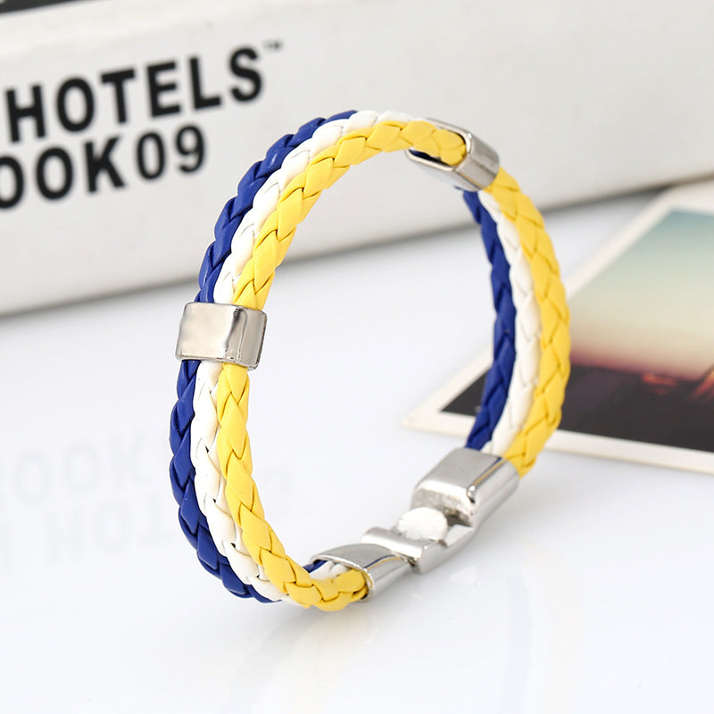 Wholesale Faux Leather Brazil Flag Color Bracelet - Unisex Fashion Accessory Gift