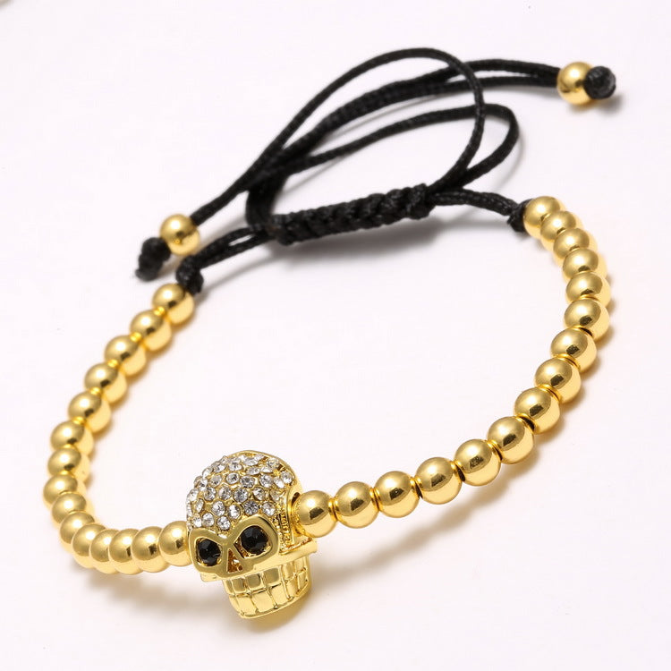 Wholesale  woven zircon 4mm copper bead bracelet