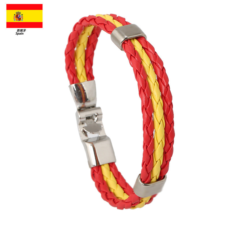 Wholesale Faux Leather Brazil Flag Color Bracelet - Unisex Fashion Accessory Gift