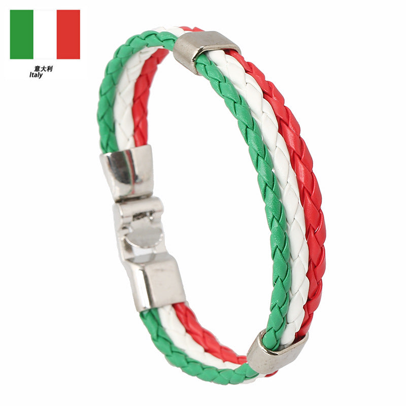 Wholesale Faux Leather Brazil Flag Color Bracelet - Unisex Fashion Accessory Gift