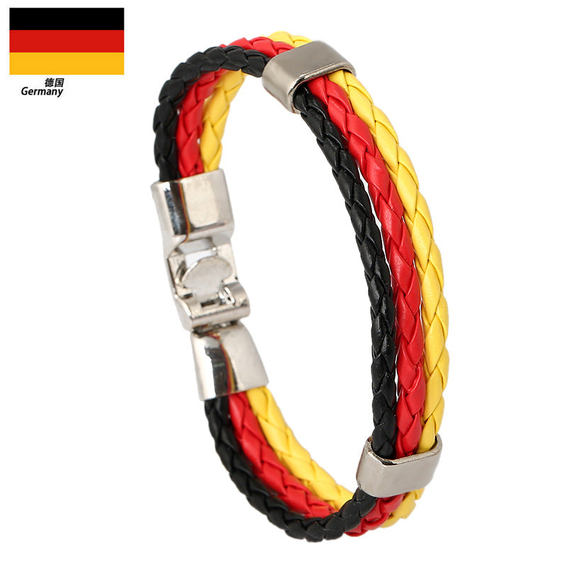 Wholesale Faux Leather Brazil Flag Color Bracelet - Unisex Fashion Accessory Gift