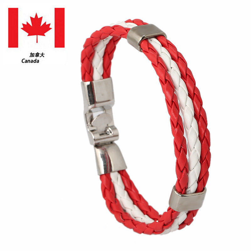 Wholesale Faux Leather Brazil Flag Color Bracelet - Unisex Fashion Accessory Gift