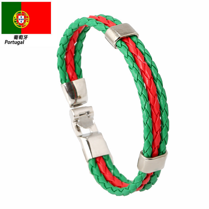Wholesale Faux Leather Brazil Flag Color Bracelet - Unisex Fashion Accessory Gift