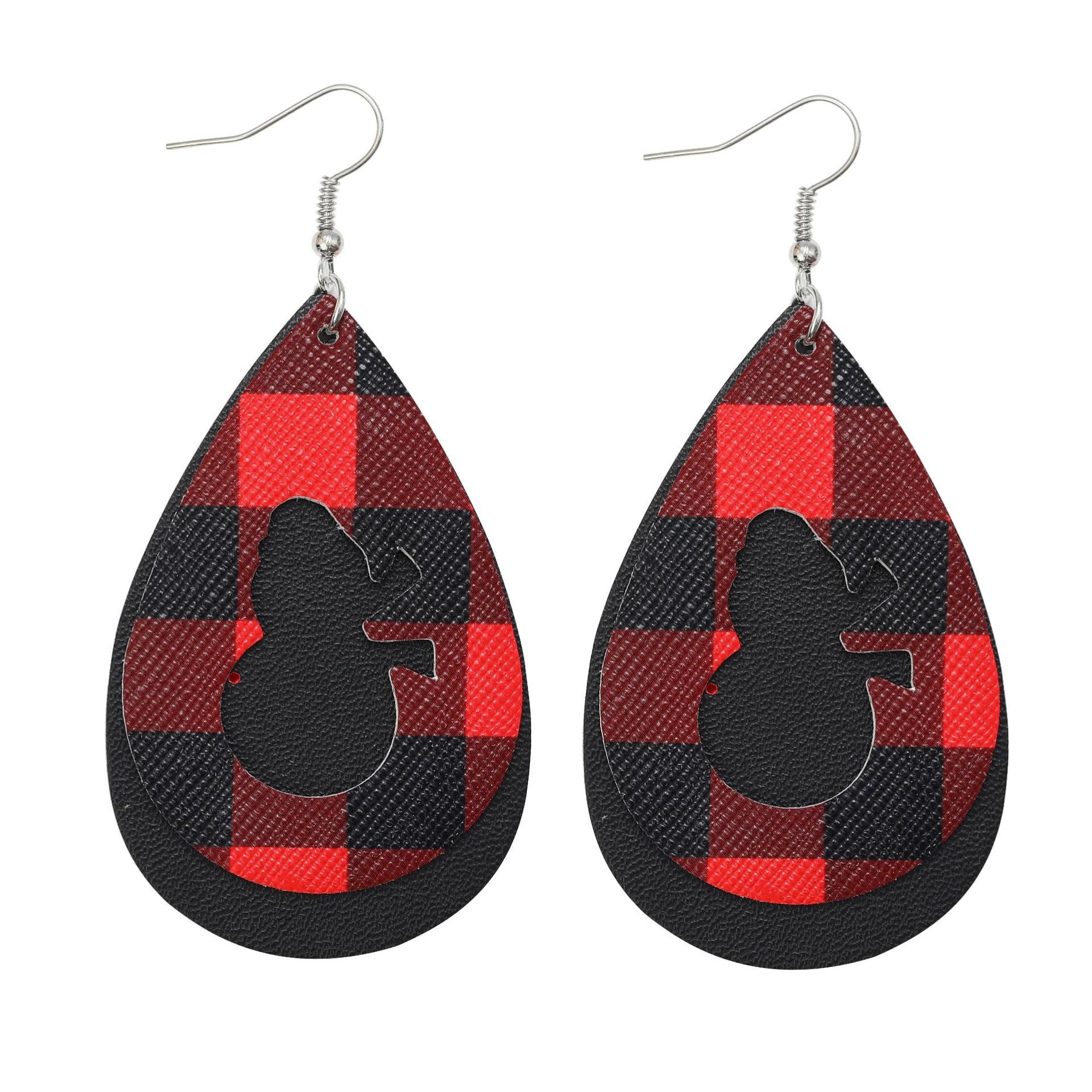 Wholesale Multi-layer Christmas Snowman Leaf Lattice Leather Earrings ACC-ES-LuoKun002