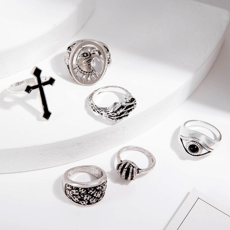 Wholesale 6pcs Punk Style Cross Skull Ring ACC-RS-YongGe015