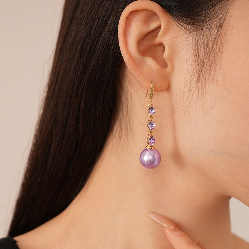Wholesale Violet Man-made Pearl Diamond Geometric Ball Earrings ACC-ES-JingQiao004