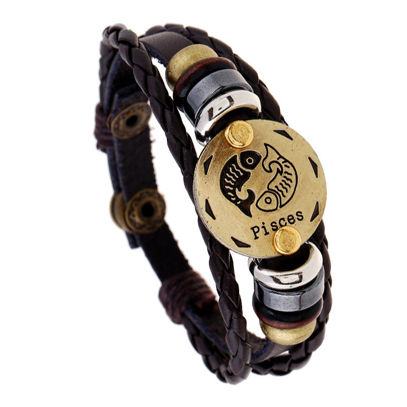 Wholesale 12 Constellations Cowhide Bracelet Adjustable Braided Beaded Bracelet Miyuki ACC-BT-Saih002