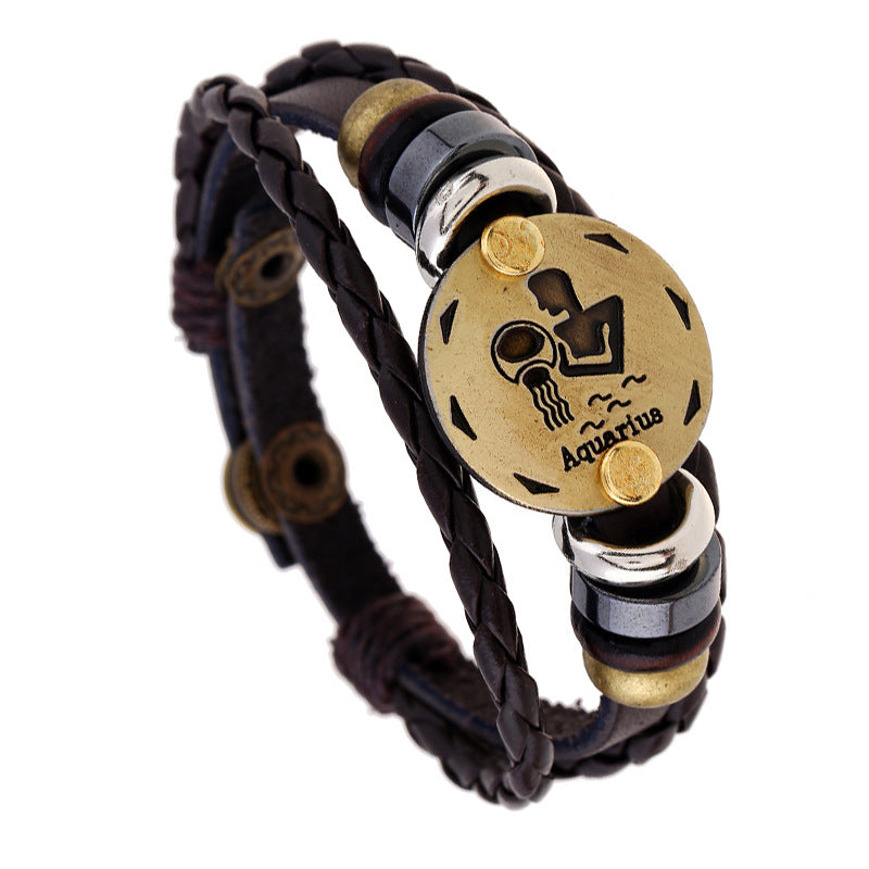 Wholesale 12 Constellations Cowhide Bracelet Adjustable Braided Beaded Bracelet Miyuki ACC-BT-Saih002