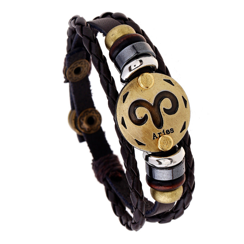 Wholesale 12 Constellations Cowhide Bracelet Adjustable Braided Beaded Bracelet Miyuki ACC-BT-Saih002
