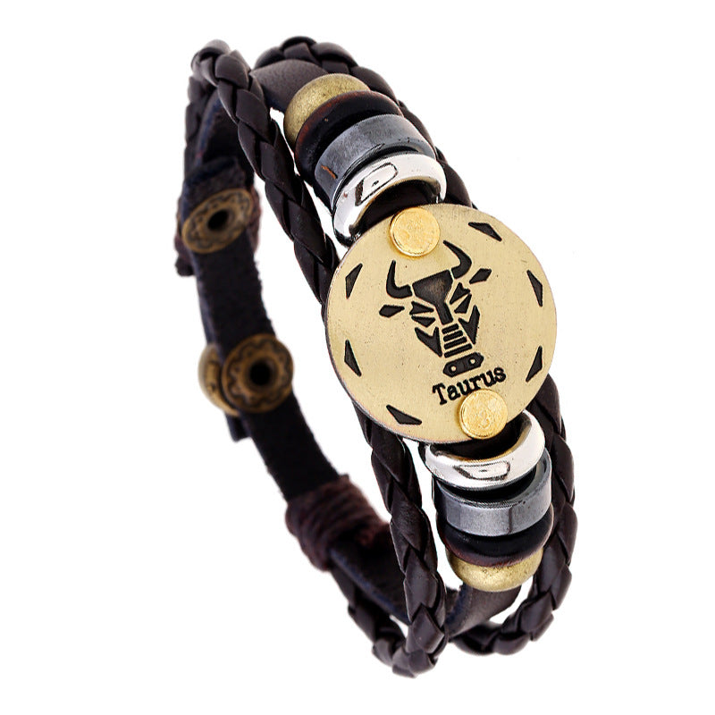 Wholesale 12 Constellations Cowhide Bracelet Adjustable Braided Beaded Bracelet Miyuki ACC-BT-Saih002