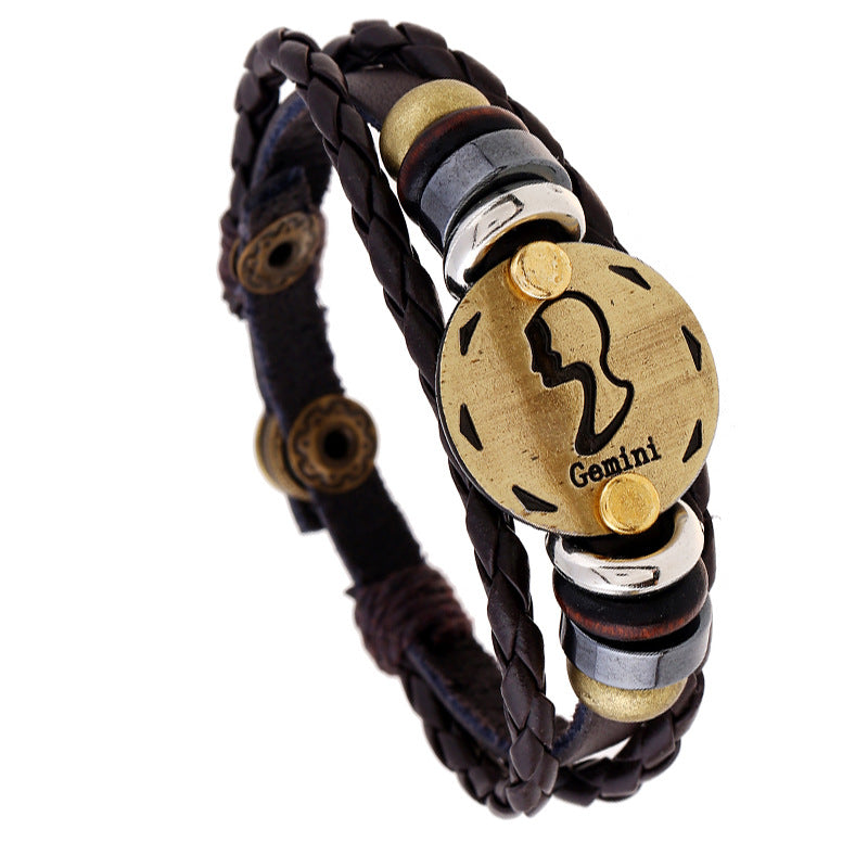 Wholesale 12 Constellations Cowhide Bracelet Adjustable Braided Beaded Bracelet Miyuki ACC-BT-Saih002