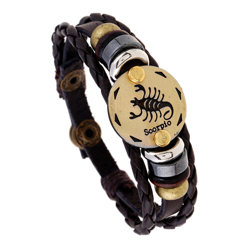 Wholesale 12 Constellations Cowhide Bracelet Adjustable Braided Beaded Bracelet Miyuki ACC-BT-Saih002