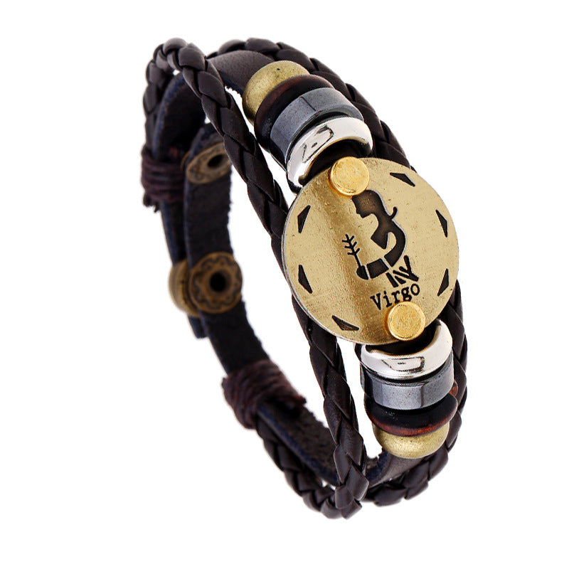 Wholesale 12 Constellations Cowhide Bracelet Adjustable Braided Beaded Bracelet Miyuki ACC-BT-Saih002